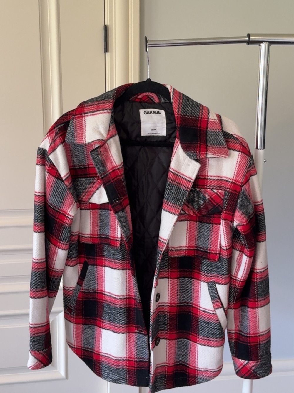 Garage Red, Black & White Quilted Plaid Shacket